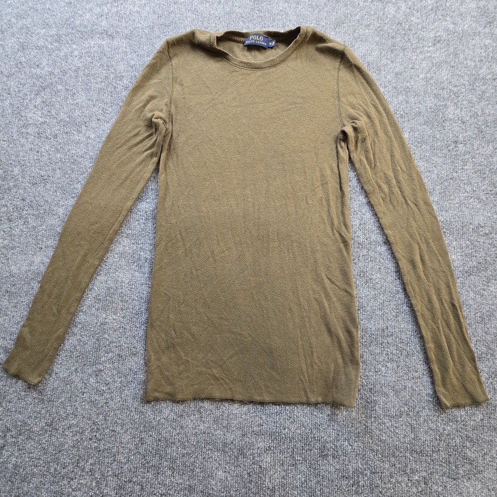 Polo Ralph Lauren Womens M Olive Green Ribbed Crewneck Long Sleeve Shirt Top